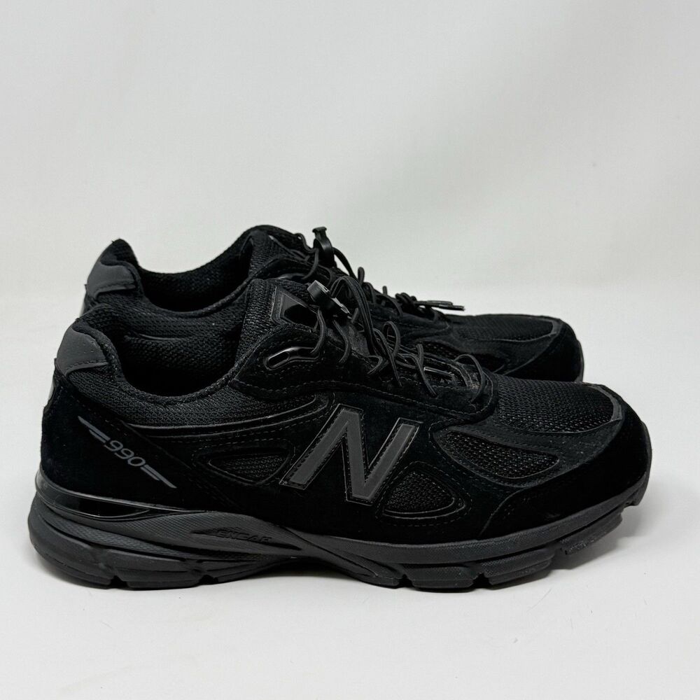 New Balance 990v4 Sneakers Shoes Mens 10 4E Wide Triple Black Suede Mesh USA